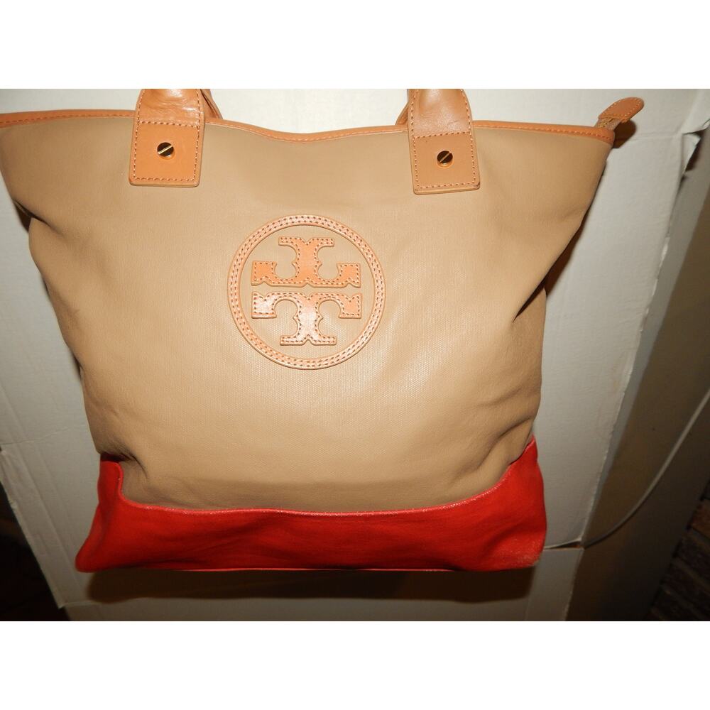 Tory Burch Tan Orange Coated Leather Tote Handbag - Picture 6 of 14